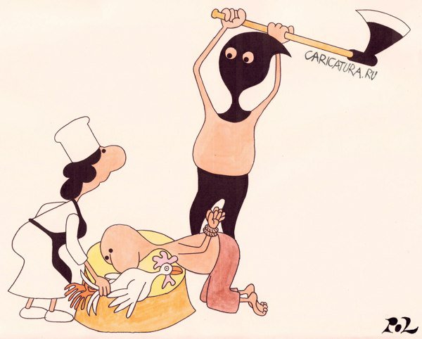 Карикатура "Курица или яйцо: Одним ударом", Пол Льюис