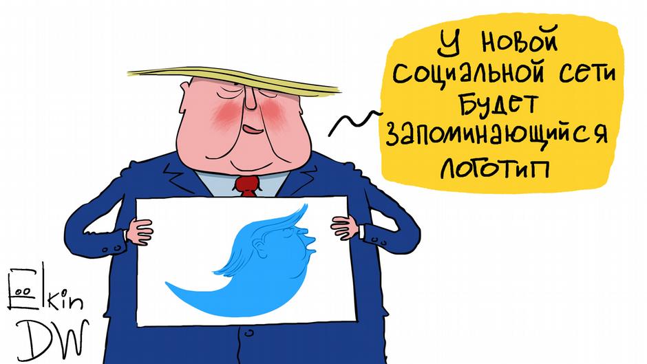 Карикатура "Дональд Трамп и его соцсеть", Сергей Елкин