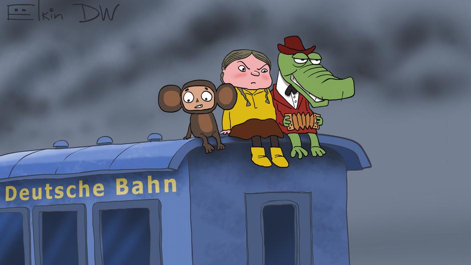 Карикатура "Как Грета Тунберг на немецких поездах каталась", Сергей Елкин