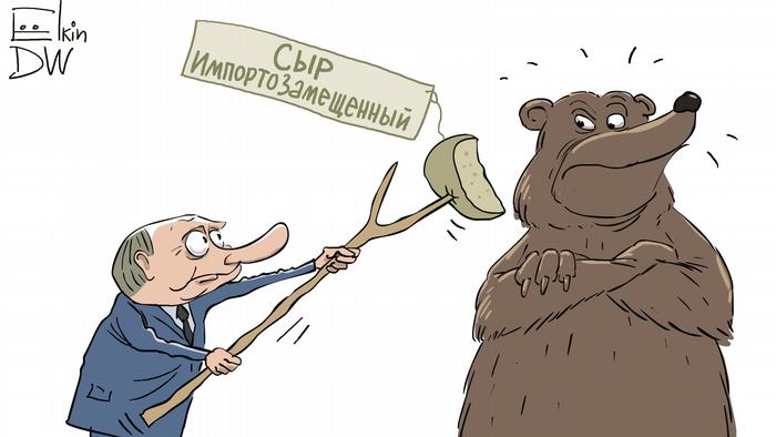 Карикатура "Почему импортозамещение продуктов удалось лишь час", Сергей Елкин