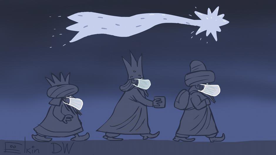 Карикатура "Рождество во время пандемии", Сергей Елкин