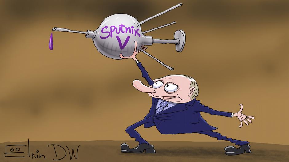 Карикатура "Вакцина от COVID-19 "Спутник V"", Сергей Елкин