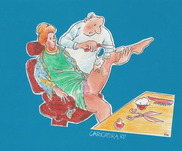Карикатура "В женской парикмахерской", Николай Кинчаров