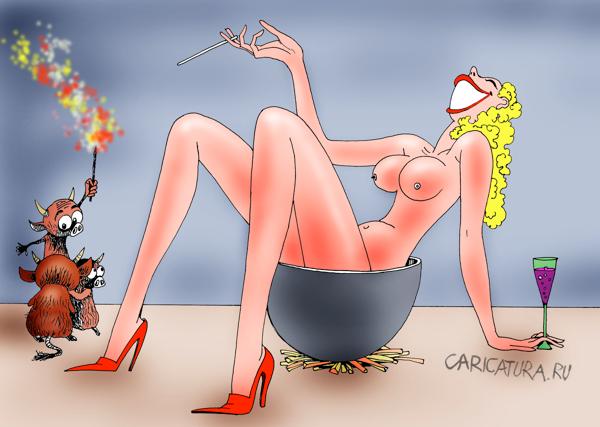 Карикатура "Дайте жару мне! Огоньку!", Александр Попов