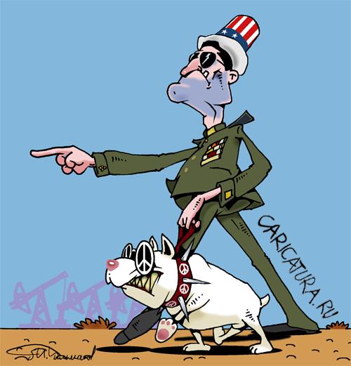 Карикатура "У вас еще нет демократии? Тогда мы едем к вам!", Мурат Дильманов