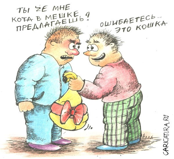 Карикатура "Кот в мешке", Алла Сердюкова