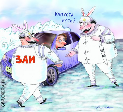 Карикатура "Зимняя АвтоИнспекция", Алла Сердюкова