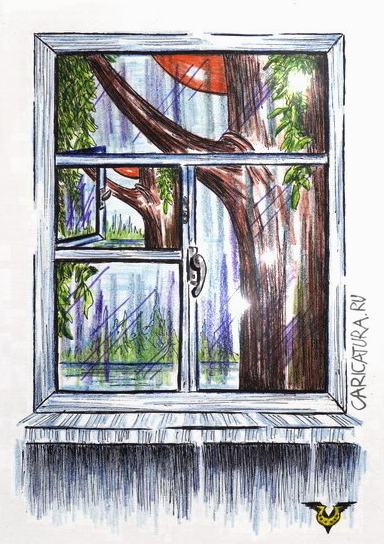 Карикатура "Вид из окна", Владимир Уваров