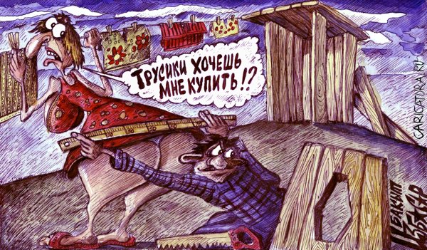 Карикатура "Муж строит туалет...", Бакытжан Избасаров