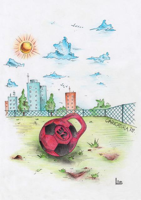 Карикатура "Челябинский футбольный мяч", Шура Бурик