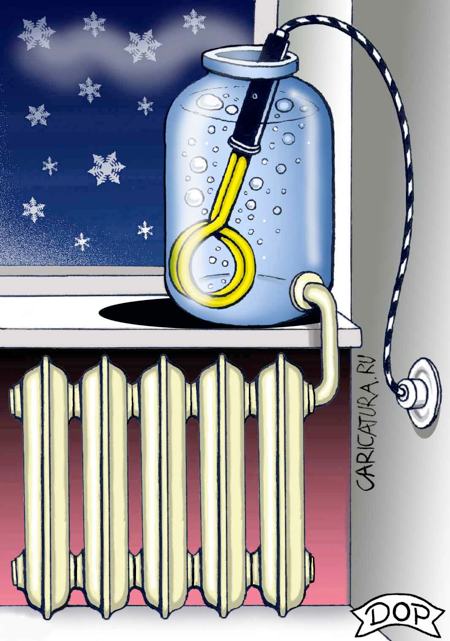 Карикатура "Отопление включено", Руслан Долженец