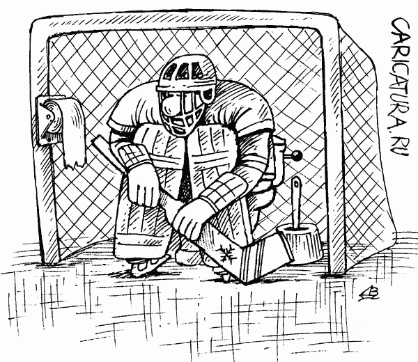 Карикатура "Зимний спорт: Вратарь", Валентин Дубинин