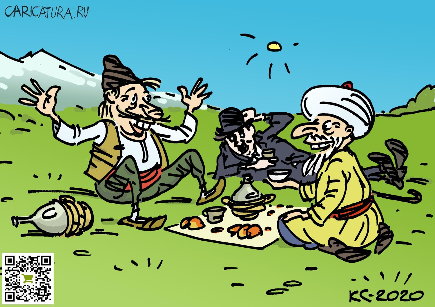 Карикатура "Весельчаки на привале", Вячеслав Капрельянц