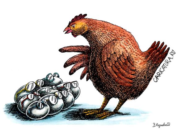 Карикатура "Курица или яйцо - Детки", Владимир Казаневский