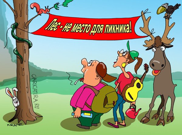 Карикатура "Лес - не место для пикника!", Евгений Кран