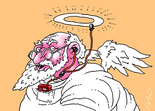 Карикатура "High Teck Aid for God", Серик Кульмешкенов