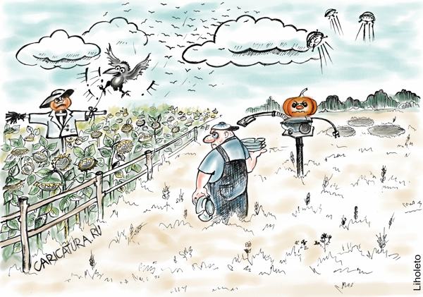 Карикатура "Борьба за урожай", Наталья Анискина