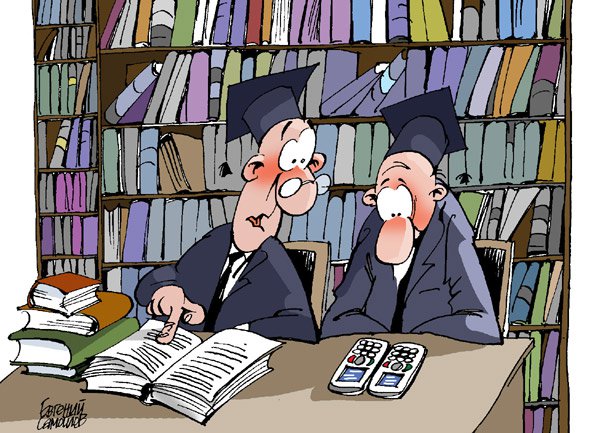 Карикатура "Библиотека в кармане", Евгений Самойлов