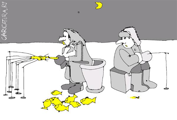 Карикатура "Зимняя рыбалка", Юрий и Наталия Санниковы