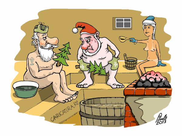 Карикатура "Баня против сауны", Uldis Saulitis