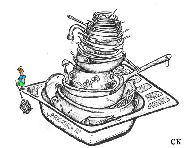 Карикатура "Домохозяйка и посуда", Константин Савчук