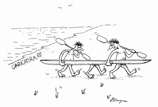 Карикатура "Трое с лодкой", Александр Шорин