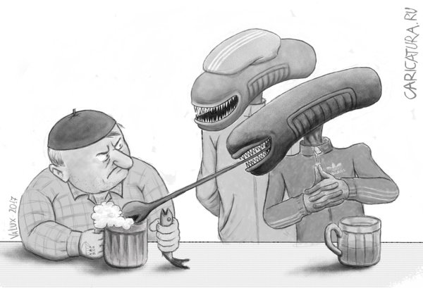 Карикатура "Чужой в пивбаре...", Валентинас Стаугайтис