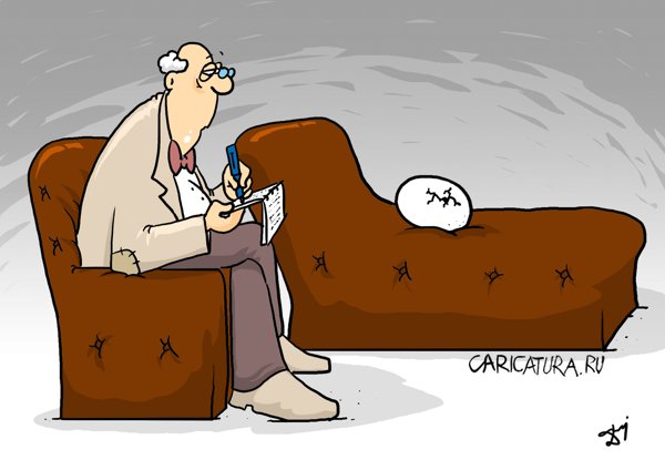 Карикатура "Курица или яйцо: Психотерапевт", Дариус Войчик