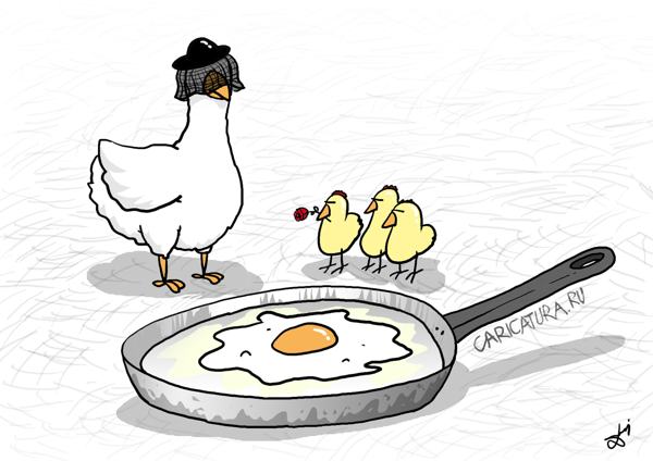 Карикатура "Курица или яйцо: Скорбь", Дариус Войчик