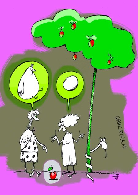 Карикатура "Курица или яйцо - Спор", Мохсен Зарифан