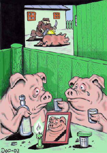 Карикатура "Кабаньи поминки", Руслан Долженец
