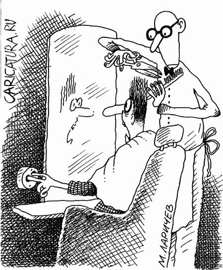 Карикатура "В парикмахерской", Михаил Ларичев