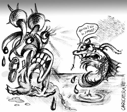 Карикатура "Мутация по Дали и Дарвину", Виталий Найдёнов