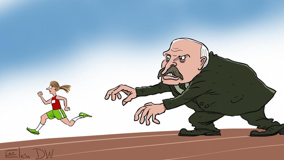 Карикатура "Бег с препятствиями от Лукашенко", Сергей Елкин
