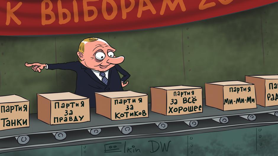 Карикатура "Что стоит за образованием новых партий в России", Сергей Елкин