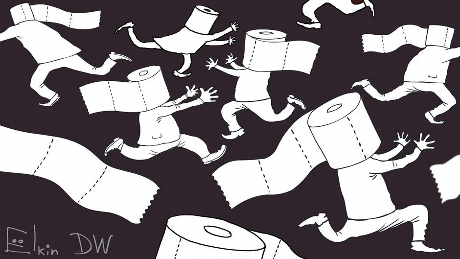 Карикатура "Коронавирус в головах, или Туалетная бумага оптом", Сергей Елкин