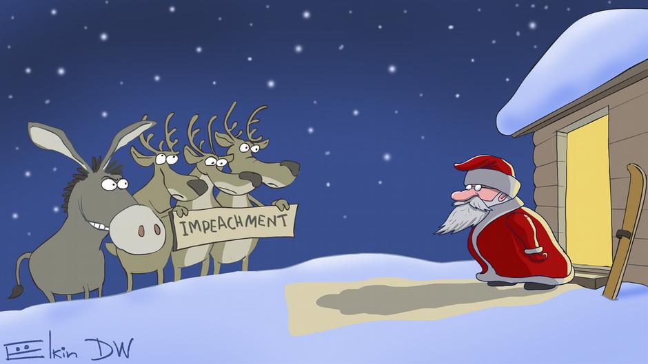 Карикатура "Начало импичмента вместо подарка на Рождество", Сергей Елкин