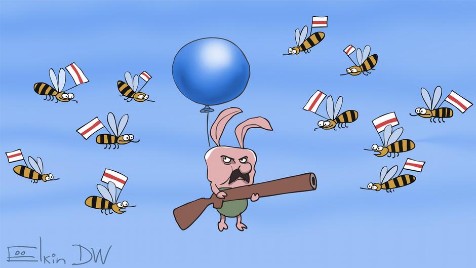 Карикатура "Реакция Лукашенко на протесты в Беларуси", Сергей Елкин