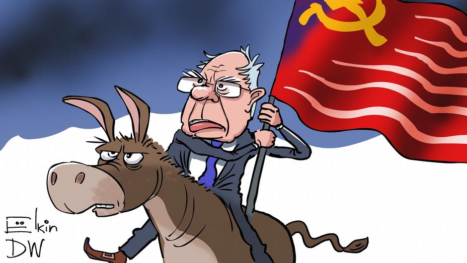 Карикатура "Социалист Сандерс против капиталиста Трампа", Сергей Елкин