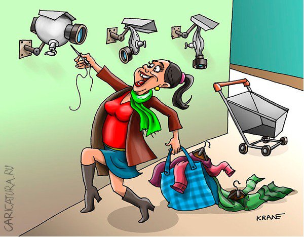 Карикатура "Муляж камеры видеонаблюдения меняет воплощение", Евгений Кран