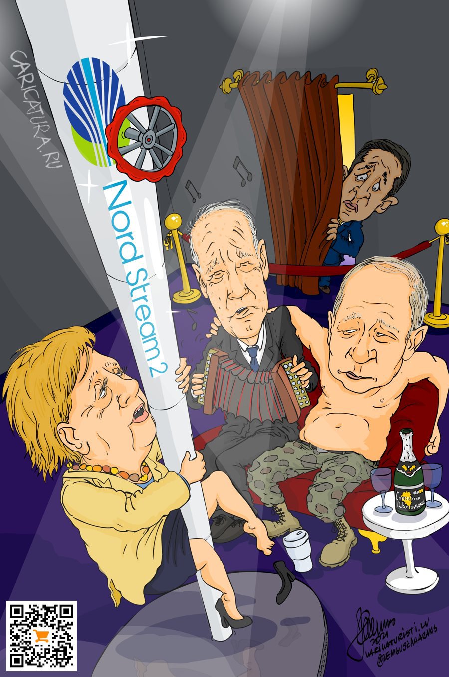Карикатура "Трубный танец Меркель", Zemgus Zaharans