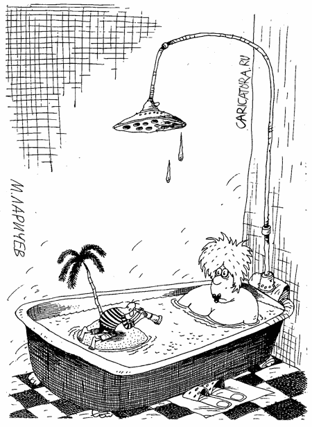 Карикатура "В ванне", Михаил Ларичев