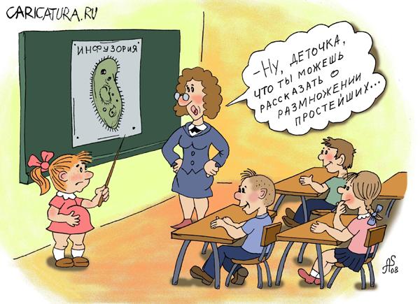 Карикатура "На уроке биологии", Александр Санин