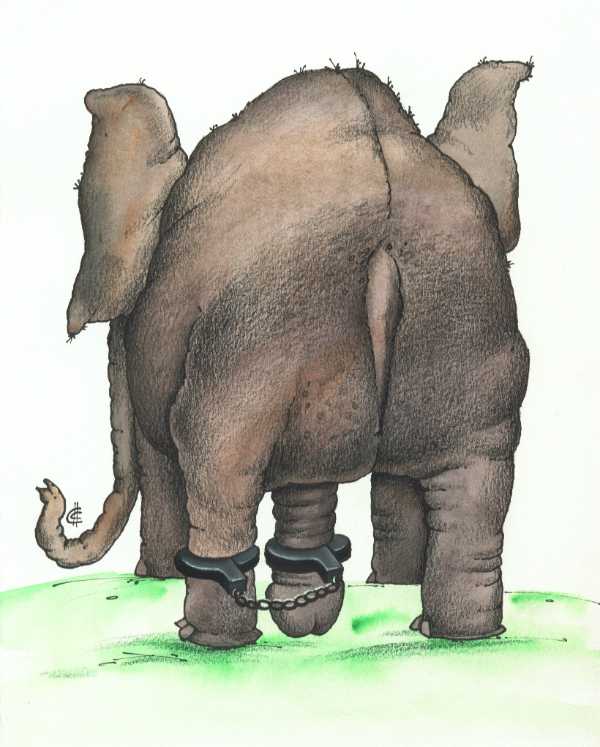 Карикатура "Слон в наручниках", Сергей Сиченко