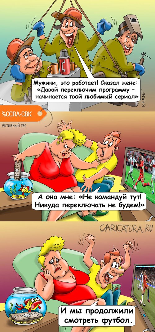 Комикс "Как посмотреть по телевизору футбол с женой", Евгений Кран