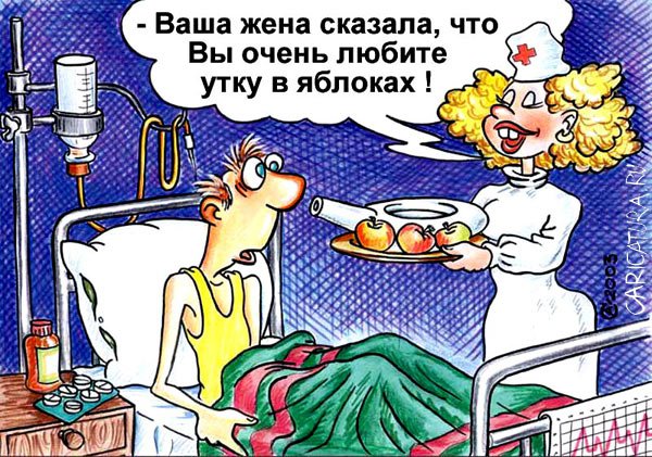 Карикатура "Утка в яблоках", Андрей Саенко
