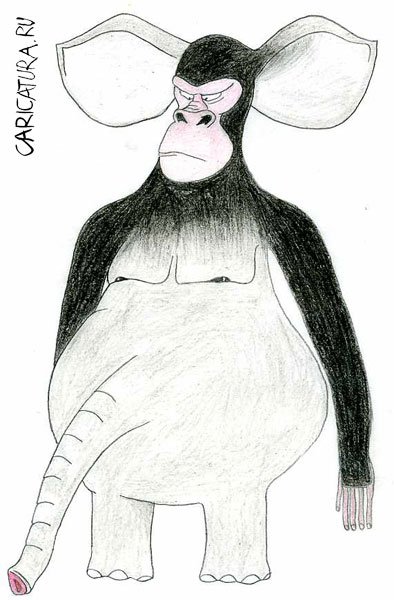 Гибрид рисунок. Гибрид обезьяны и слона. Карикатуры на мартышек. Рисовать гибридов.