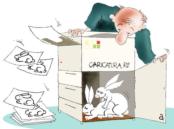 Карикатура "Кролики и копир", Василий Александров