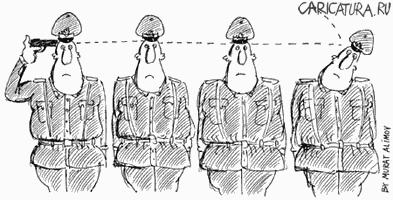 Карикатура "Стрельба в висок", Мурат Алимов