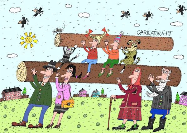 Карикатура "Семья на субботнике", Сергей Белозёров
